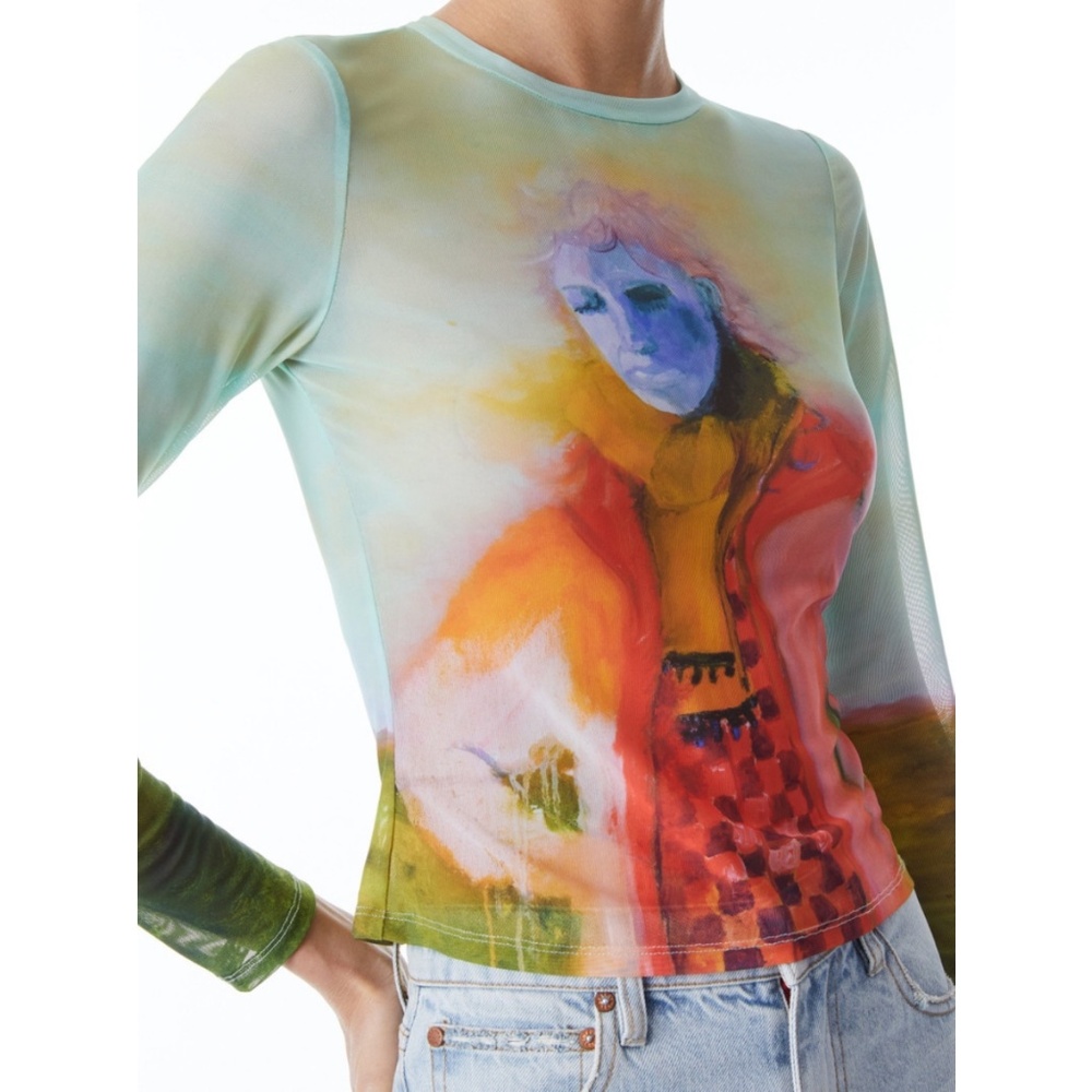 Alice + Olivia KidSuper Delaina Long Sleeve Mesh Crop Top size M